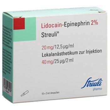 Lidocaine epinephrine Streuli 2% Inj L&ouml;s 40 mg/2ml (ampoules) 10 A
