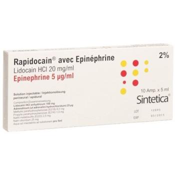 Rapidocaine 2% + Epinephrine 5mcg/ml Inj Loes 10amp 5ml