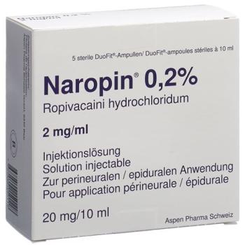 Naropin Inj L&ouml;s 0.2% 10ml Duofit ampoules 5 pcs