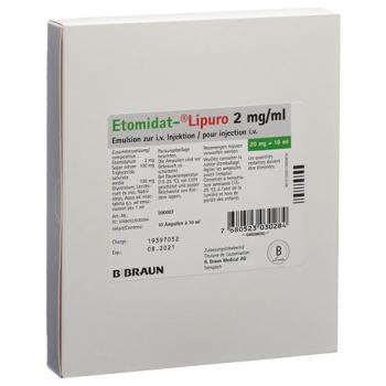 Etomidate Lipuro Braun Inj Emuls 20mg/10ml 10amp 10ml