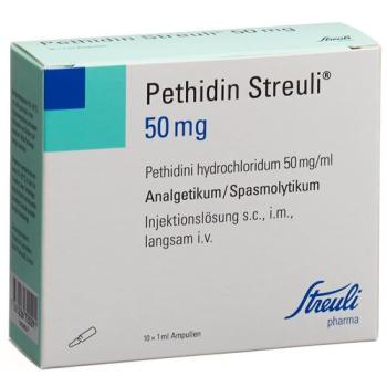 Pethidin Streuli Inj L&ouml;s 50 mg/ml 10 amp 1 ml