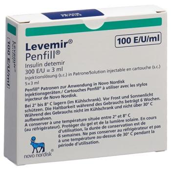 Insulin Levemir Penfill Inj Loes 100 U/ml Cartridge 5 Amp 3 ml