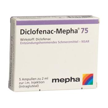 Diclofenac-Mepha Inj L&ouml;s 75 mg/2ml 5 amp 2 ml