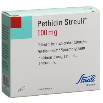 Pethidin Streuli Inj L&ouml;s 100 mg/2ml 10 amp 2 ml
