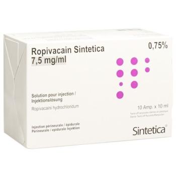 Ropivacaine Sintetica Inj L&ouml;s 7.5 mg/ml 10ml ampoules 10 pcs