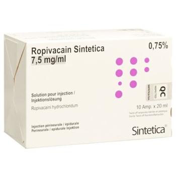 Ropivacaine Sintetica Inj L&ouml;s 7.5 mg/ml 20ml ampoules 10 pcs