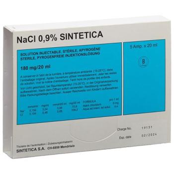NaCl 0.9% Sintetica Inj L&ouml;s 180 mg/20ml 20ml ampoules 5 pcs