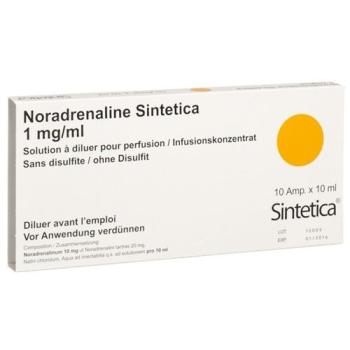 Noradrenaline Sintetica 10 mg/10ml without Disulfite 10 Amp 10 ml