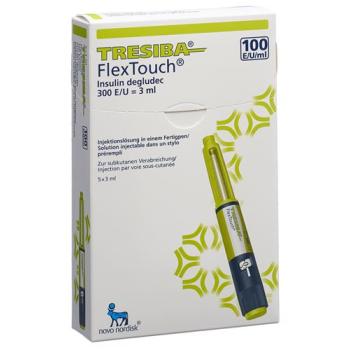 Tresiba FlexTouch Inj L&ouml;s 100 U/ml 5 Fertpen 3 ml