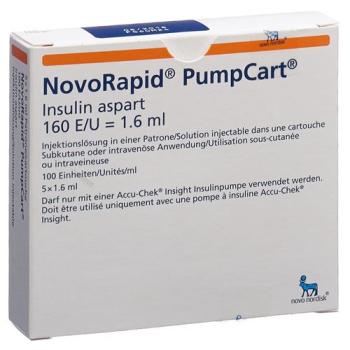 Insulin NovoRapid PumpCart Inj L&ouml;s 100 U/ml 5 Amp 1.6 ml