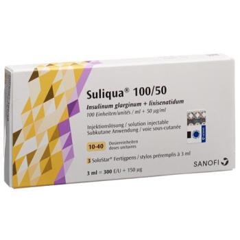 Suliqua 100/50 Inj L&ouml;s SoloStar yellow Fertpen 3 pcs