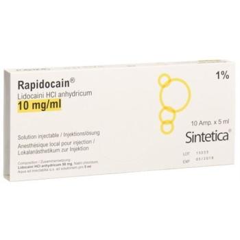 Rapidocain 1% Inj L&ouml;s 50 mg/5ml without preservatives 10 amp