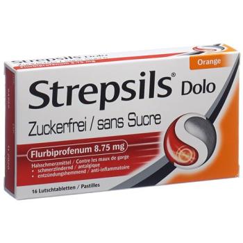 Strepsils Dolo lozenges sugar-free with orange flavor 16 pcs