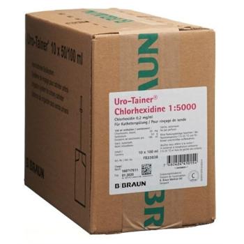 Uro-Tainer chlorhexidine flushing solution 1:5000 10 bags 100 ml