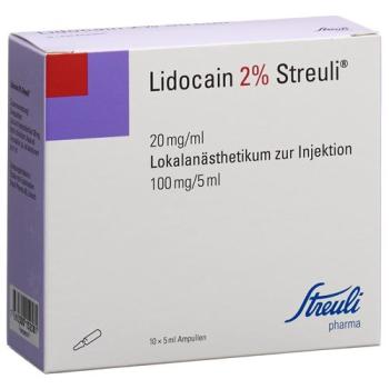 Lidocain Streuli 2% Inj L&ouml;s 100 mg/5ml (ampoules) 10 Amp 5 ml