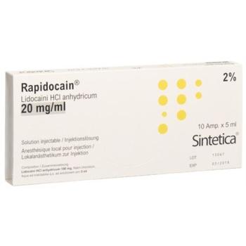 Rapidocain 2% Inj L&ouml;s 100 mg/5ml without preservatives 10 Am