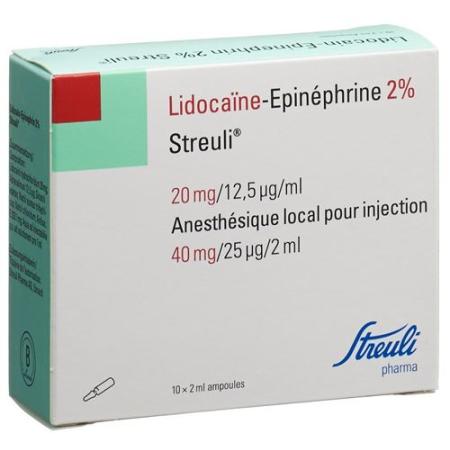 Lidocaine epinephrine Streuli 2% Inj L&ouml;s 40 mg/2ml (ampoules) 10 A - PrimeCare Global