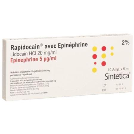 Rapidocaine 2% + Epinephrine 5mcg/ml Inj Loes 10amp 5ml - PrimeCare Global