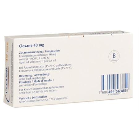 Clexane Inj L&ouml;s 40 mg/0.4ml 2 Fertspr 0.4 ml - PrimeCare Global