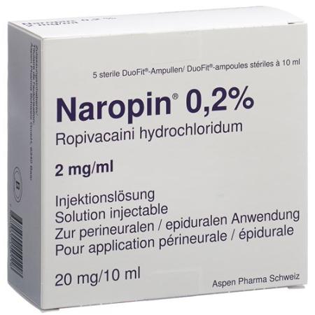 Naropin Inj L&ouml;s 0.2% 10ml Duofit ampoules 5 pcs - PrimeCare Global