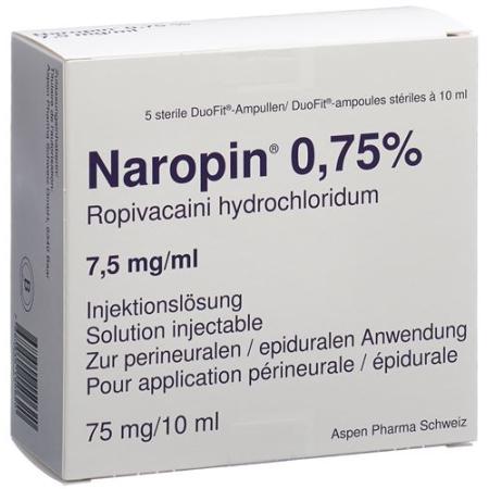 Naropin Inj L&ouml;s 0.75% 10ml Duofit ampoules 5 pcs - PrimeCare Global