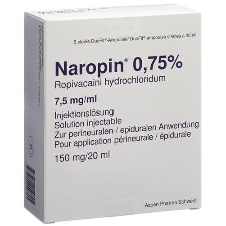Naropin Inj L&ouml;s 0.75% 20ml Duofit ampoules 5 pcs - PrimeCare Global