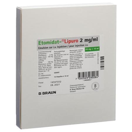 Etomidate Lipuro Braun Inj Emuls 20mg/10ml 10amp 10ml - PrimeCare Global