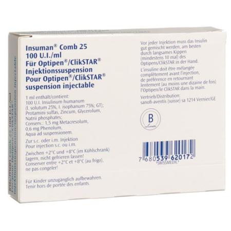 Insulin Insuman Comb 25 Inj Susp Optipen 5 x 3ml - PrimeCare Global