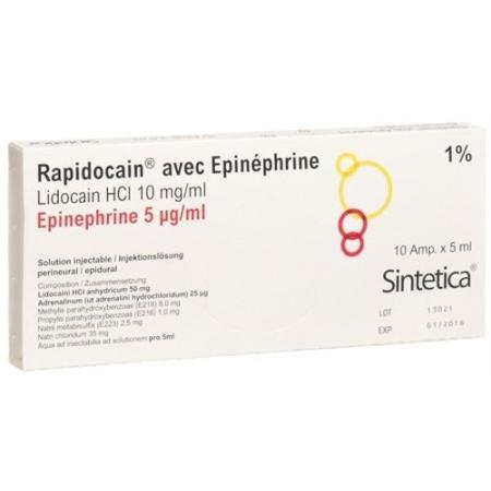 Rapidocaine 1% + Epinephrine 5mcg/ml Inj Loes 10amp 5ml - PrimeCare Global