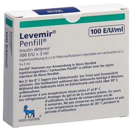 Insulin Levemir Penfill Inj Loes 100 U/ml Cartridge 5 Amp 3 ml - PrimeCare Global