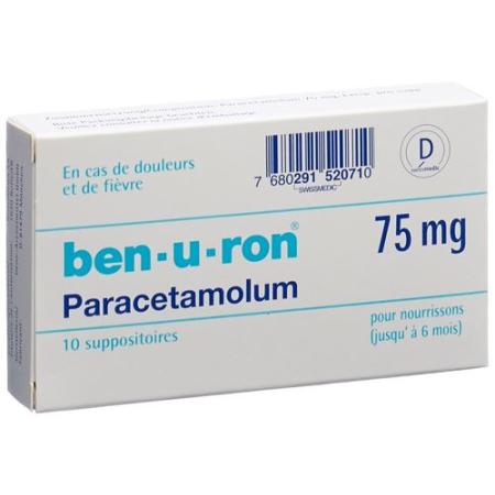 Ben-u-ron Supp 75 mg B&eacute;b&eacute; up to 6 months 10 pcs - PrimeCare Global