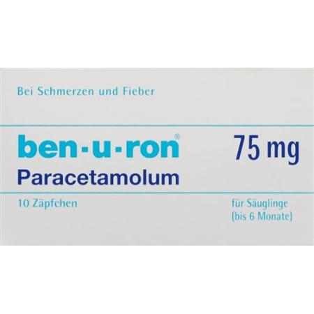 Ben-u-ron Supp 75 mg B&eacute;b&eacute; up to 6 months 10 pcs - PrimeCare Global