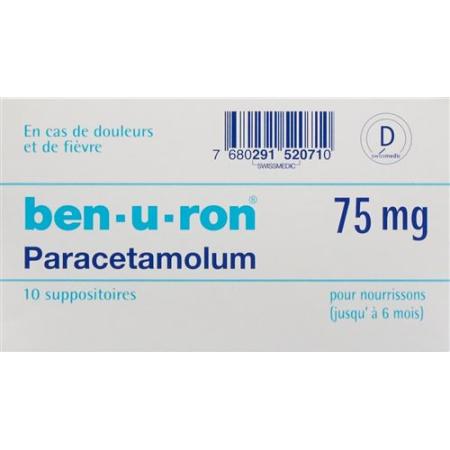 Ben-u-ron Supp 75 mg B&eacute;b&eacute; up to 6 months 10 pcs - PrimeCare Global