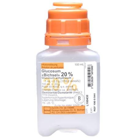 Glucosum Bichsel Inf L&ouml;s 20% 100ml plastic bottle without cutlery - PrimeCare Global