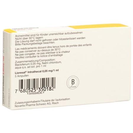 Lioresal intrathecal Inj L&ouml;s 0.05 mg/ml amp 5 pcs - PrimeCare Global