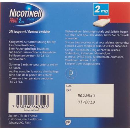 Nicotinell Gum 2 mg fruit 204 pcs - PrimeCare Global