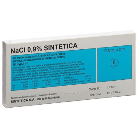 NaCl 0.9% Sintetica Inj L&ouml;s 18 mg/2ml 2ml ampoules 10 pcs - PrimeCare Global