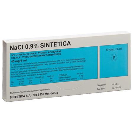 NaCl 0.9% Sintetica Inj L&ouml;s 45 mg/5ml 5ml ampoules 10 pcs - PrimeCare Global