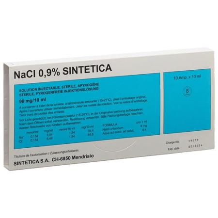 NaCl 0.9% Sintetica Inj L&ouml;s 90 mg/10ml 10ml ampoules 10 pcs - PrimeCare Global