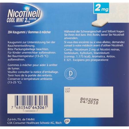 Nicotinell Gum 2 mg cool mint 204 pieces - PrimeCare Global