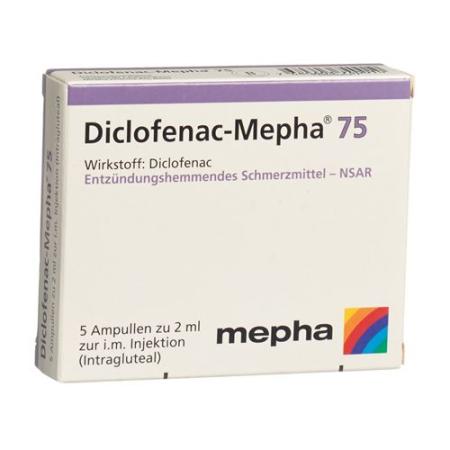 Diclofenac-Mepha Inj L&ouml;s 75 mg/2ml 5 amp 2 ml - PrimeCare Global