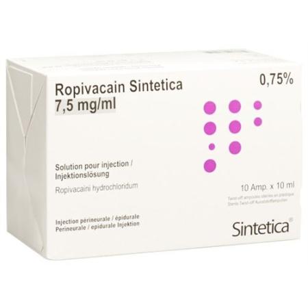 Ropivacaine Sintetica Inj L&ouml;s 7.5 mg/ml 10ml ampoules 10 pcs - PrimeCare Global