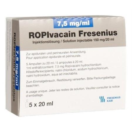 Ropivacaine Fresenius Inj L&ouml;s 7.5 mg/ml 20ml ampoules 5 pcs - PrimeCare Global