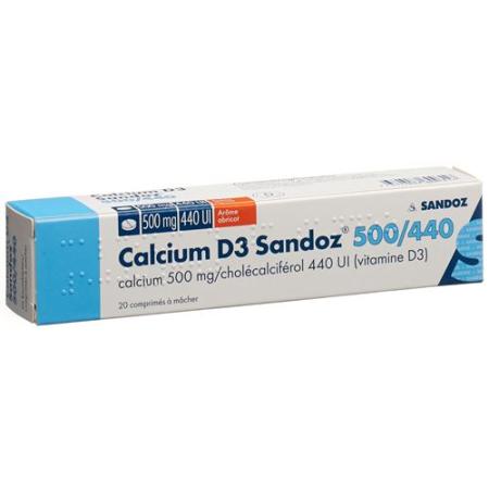 Calcium D3 Sandoz 500/440 Aprikose 20 Kautablets - PrimeCare Global