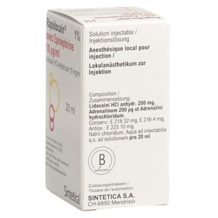 Rapidocaine 1% + Epinephrine 10 mcg/ml Inj Los Vial 20ml - PrimeCare Global