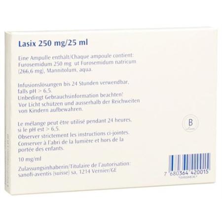 Lasix Inf L&ouml;s 250 mg/25ml i.v. 6 amps 25ml - PrimeCare Global