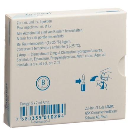 Tavegyl Inj L&ouml;s 2 mg/2ml i.m./i.v. 5amp 2ml - PrimeCare Global