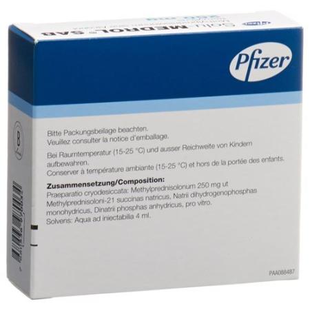 Solu-Medrol SAB Dry Sub 250 mg with Solvens Act O Vial 3 pcs - PrimeCare Global