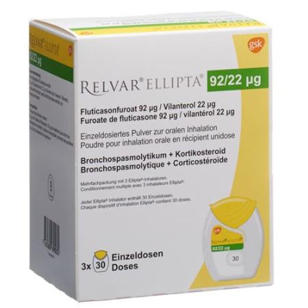Relvar Ellipta Inh Plv 92mcg/22mcg 3 x 30 doses - PrimeCare Global