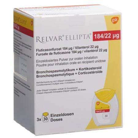 Relvar Ellipta Inh Plv 184mcg/22mcg 3 x 30 doses - PrimeCare Global
